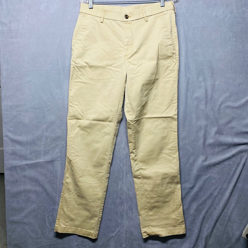 Haggar Mens‎ Straight Fit Khaki Pants 32x32 Beige Cotton Blend Casual Flat Front